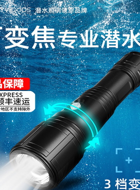 SKYWOODS天空森林D6S可变焦潜水手电筒强光水下补光超亮赶海户外