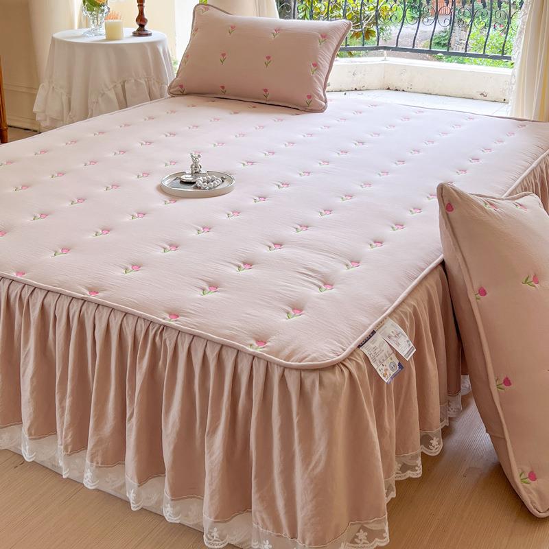 2025新款水洗棉夹棉花边床笠床裙二合一加厚床罩席梦思床垫保护套