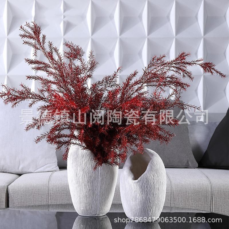 现代简约素烧珊瑚纹摆件家用客厅茶几插花样板间手工花瓶复古软装