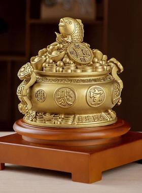 鎏金铜色树脂家居办公室装饰摆件聚宝盆开门红保险公司礼品送客户