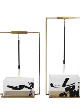 新中式金属亚克力毛笔架摆件家居软装样板书房办公室饰品装饰摆设