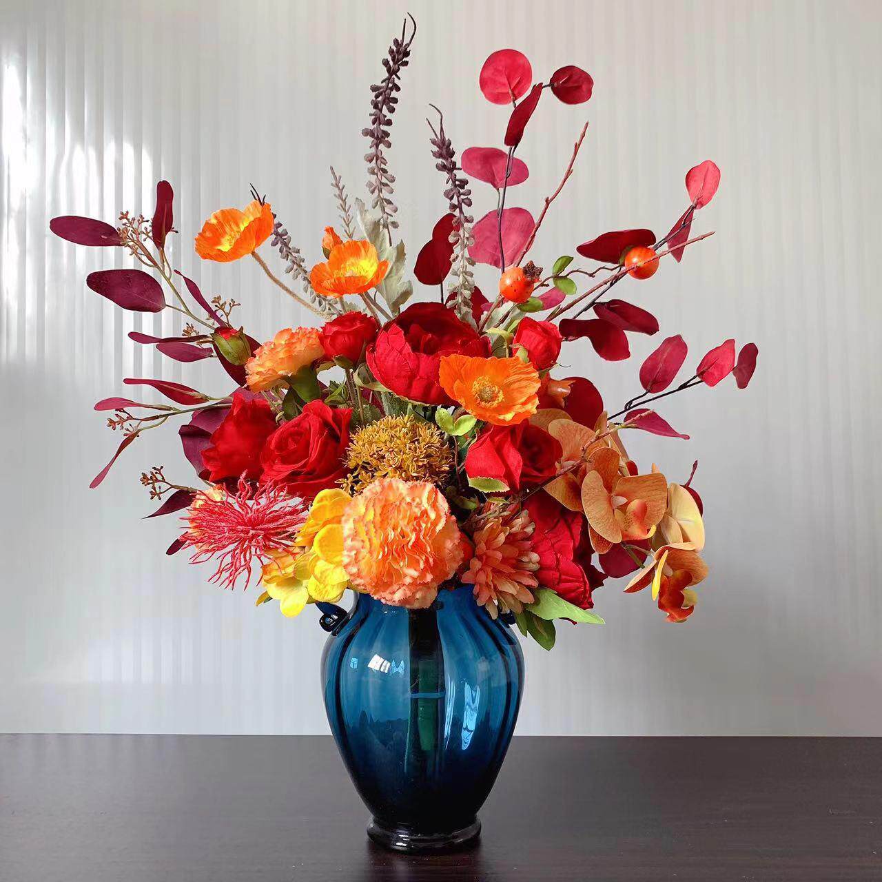 手札花束M223橘红仿真花艺餐桌台商务摆件跨境售楼处样板间假花