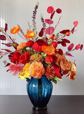 手札花束M223橘红仿真花艺餐桌台商务摆件跨境售楼处样板间假花