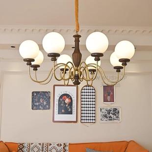 法式 复古餐厅卧室南洋风衣帽间魔豆灯具 中古风实木客厅吊灯美式