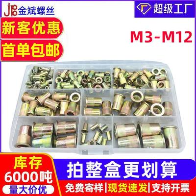 165PCS 15格外贸彩锌拉帽组合套装 拉铆螺母盒装M3M4M5M6M8M10M12
