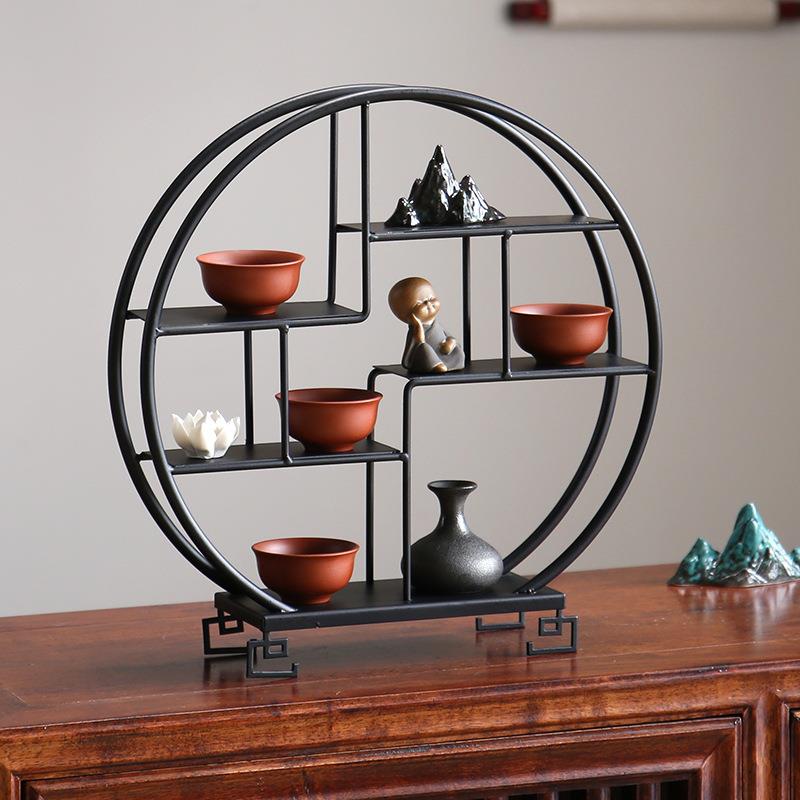 装饰品摆件紫砂壶小博古架茶壶架子铁艺中式多宝阁展示架茶具配件