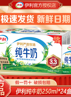 2月丨伊利纯牛奶250ml*24盒整箱早餐学生儿童纯奶全脂营养牛奶