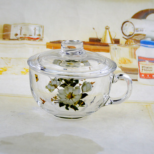 精选韩国进口麦片儿童牛奶早餐杯500ml耐热钢化玻璃带盖子水杯果