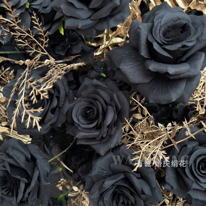 新款黑色金色花排花球拱门花婚礼舞台背景玫瑰路引花艺装饰布置花