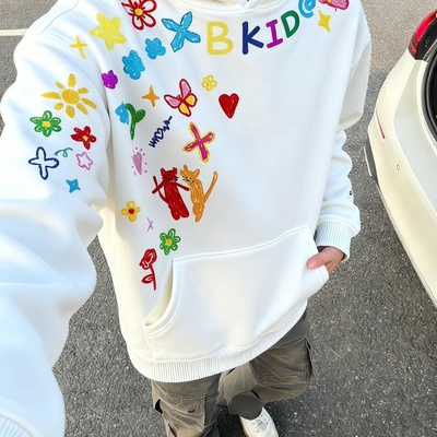 高街慵懒风印花连帽百搭上衣外套