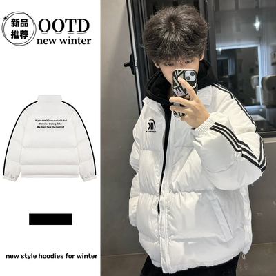 重磅美式潮牌三条杠立领棉服棉衣