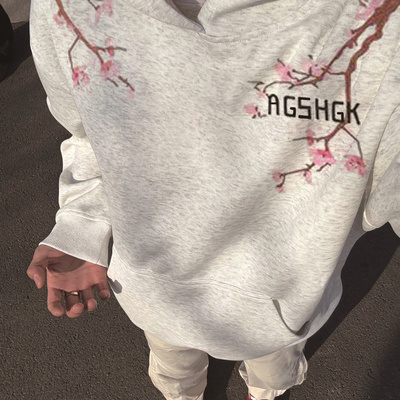 美式复古高质量刺绣连帽卫衣男