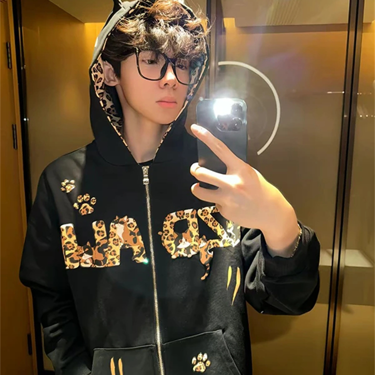 拉链连帽卫衣刺绣上衣开衫外套