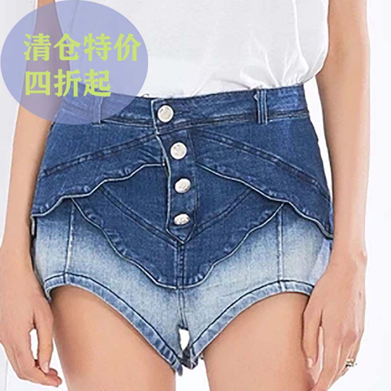2025夏渐变花瓣A字牛仔短裤女潮ins高腰显瘦显高百搭薄款裤子