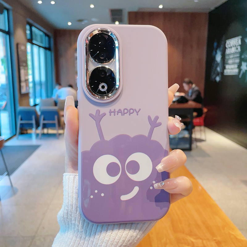 ins风紫色可爱卡通煤适用荣耀80/90pro手机壳高级感时尚硅胶荣耀50/60/70pro手机套小众简约小清新保护套女