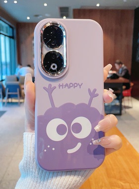 ins风紫色可爱卡通煤适用荣耀80/90pro手机壳高级感时尚硅胶荣耀50/60/70pro手机套小众简约小清新保护套女