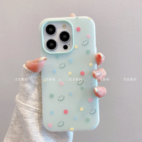 ins风彩色波点笑脸适用苹果16promax手机壳新款高级感iPhone15/14网红爆款手机壳13/12/11防摔外壳保护套女