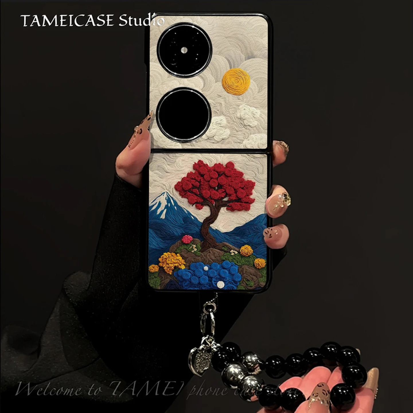 ins风轻奢感刺绣繁花适用华为pocket2手机壳新品高级感p50pocket网红爆款折叠手机壳pockets防摔外壳保护套女