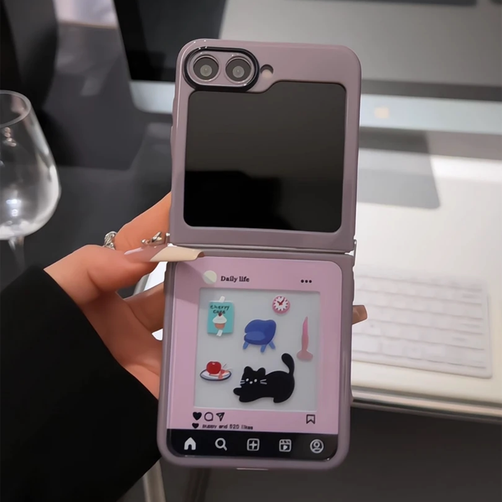 ins风小清新可爱小黑猫适用三星zflip6/5手机壳新款高级感网红折叠屏手机壳zflip4/3硅胶外壳防摔保护套女