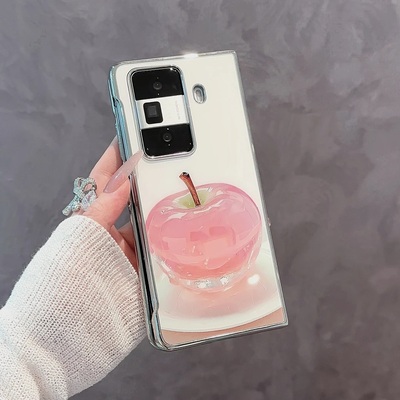 ins风粉色水晶苹果适用荣耀magicvs3手机壳新款高级感magicvs2电镀玻璃网红折叠手机壳magicvs防摔保护套女