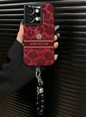 ins风红色玫瑰豹纹适用opporeno9/10pro手机壳高级感小众reno13/12pro网红手机套reno10/8/7/6硅胶防摔保护套