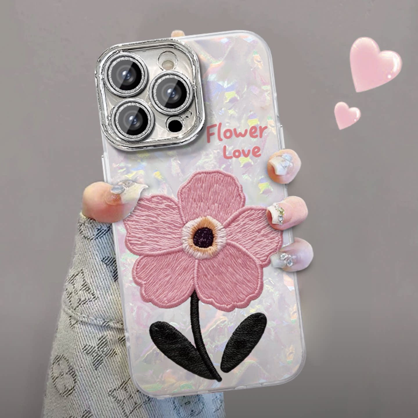 小清新粉色花朵适用苹果17promax手机壳新款高级感iPhone16/15网红爆款手机壳14/13好看的外壳防摔保护套女生