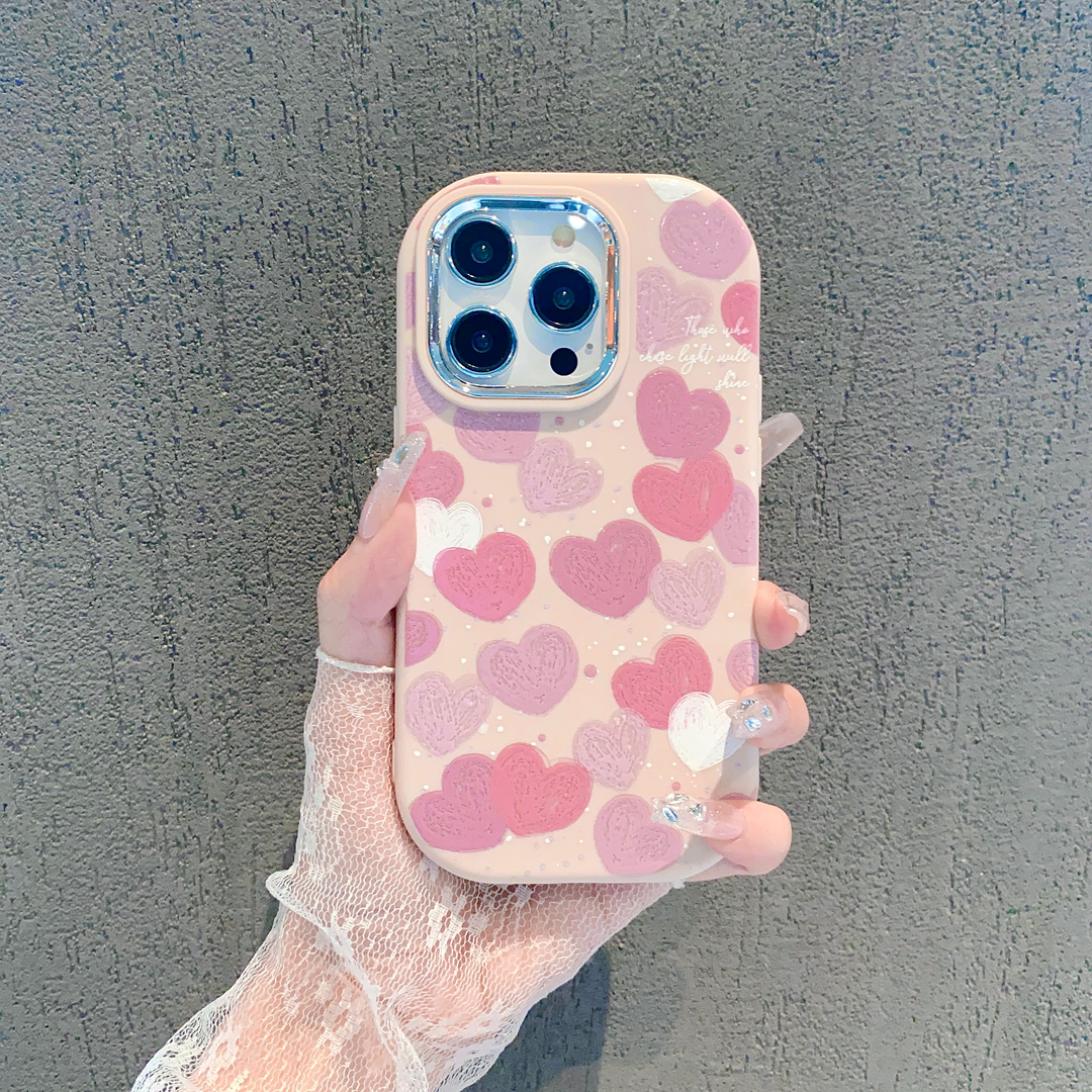 ins风春夏粉色爱心适用苹果16promax手机壳新款高级感小众iphone15/14小清新网红手机套13/12/11防摔外壳女