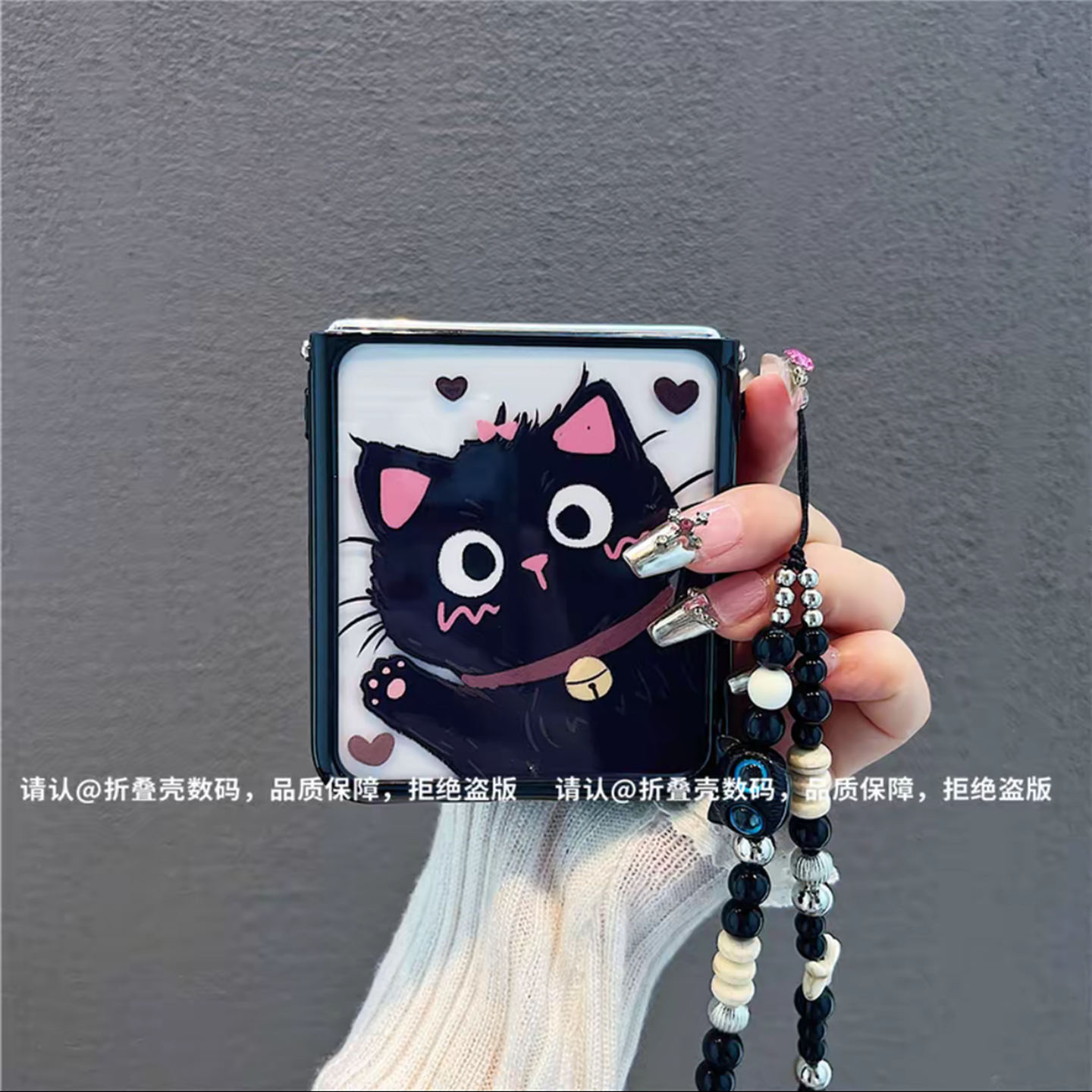 ins风小清新害羞黑猫适用华为novaflip手机壳新款高级感pocket2网红爆款折叠手机壳pockets防摔外壳保护套女