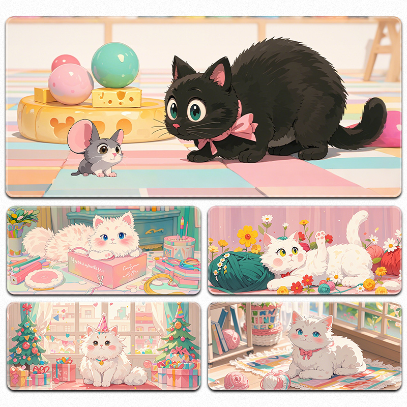 动漫猫咪鼠标垫超大女生可爱办公写字桌垫卡通电脑防滑键盘垫定制
