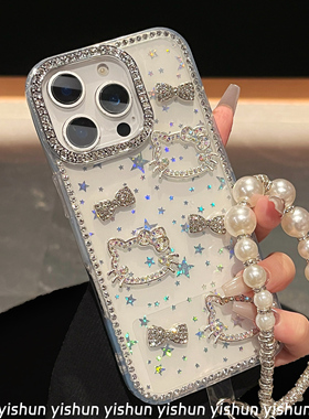 闪钻镂空kt猫蝴蝶结适用三星s25+手机壳s24fe/s23ultra透明a15高级感a16满钻a26镜框a35女款a36保护套a55/a56