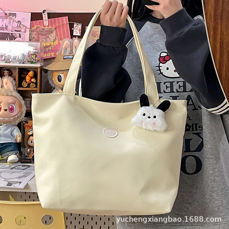 纯色休闲百搭少女单肩包包女韩版大容量学生手提上课通勤托特包