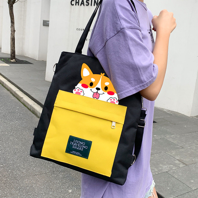 帆布背包斜挎女可调节帆布包大容量补课袋学生肩袋正品