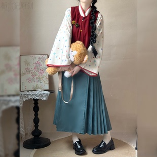 日常百搭秋 汉服女圆领比甲明制对襟马面裙套装 栀言记原创 诗悦