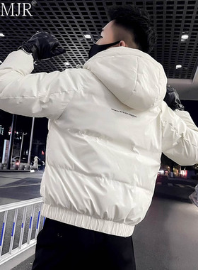 潮牌白色羽绒棉服男款冬季加厚棉袄子男士冬装外套连帽棉衣痞帅气