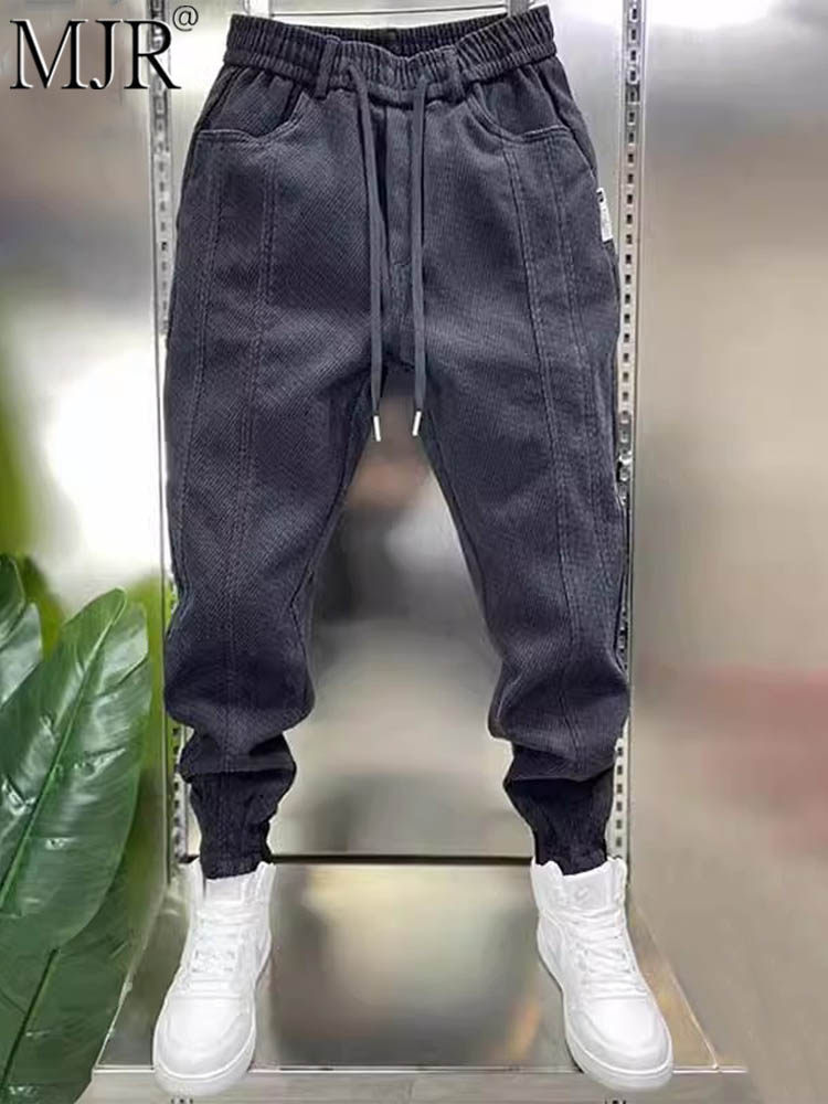 潮牌休闲牛仔裤男款秋冬季宽松百搭小脚男裤子时尚弹力束脚哈伦裤