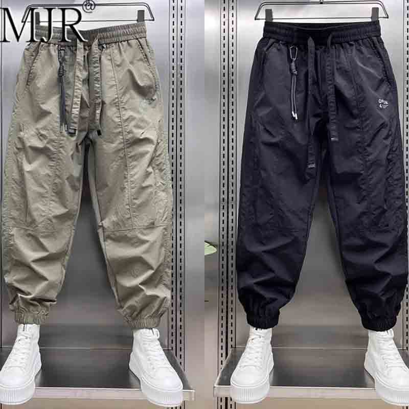 潮牌男士速干裤九分冰丝夏季薄款男裤子男款休闲运动裤束脚哈伦裤