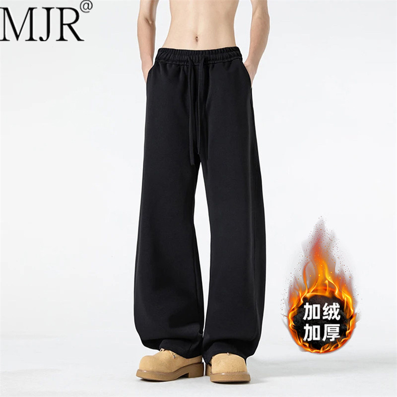 高级感男士弯刀裤2026年冬季新款加绒卫裤男加厚保暖运动阔腿长裤