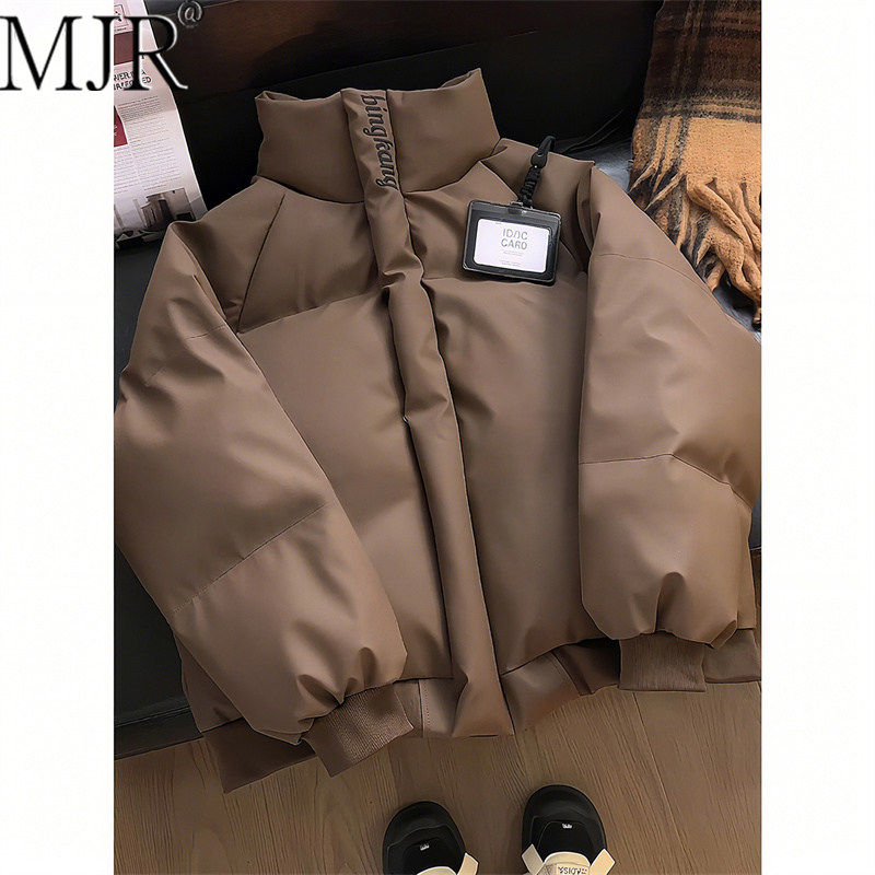 高级感男士工装刺绣加厚保暖立领外套2026年冬季新款男生羽绒棉服