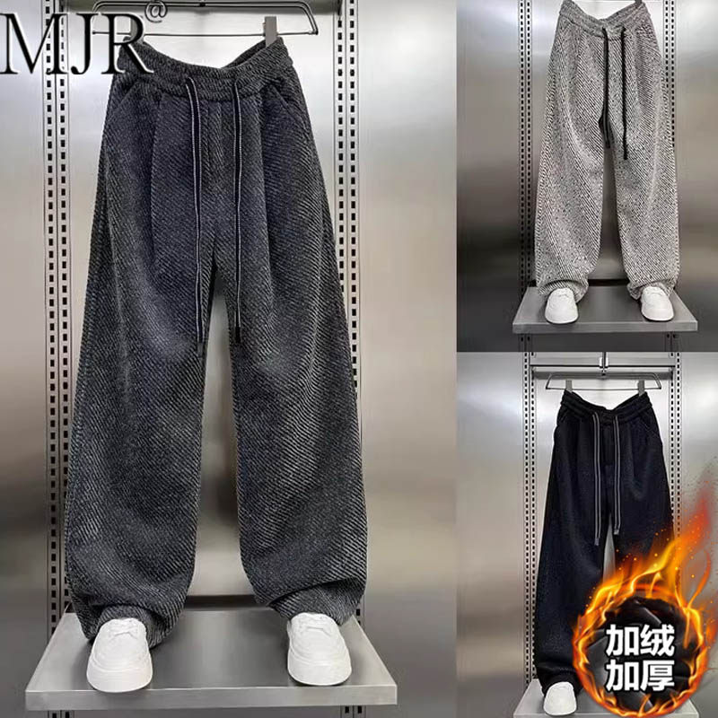 加绒加厚休闲裤男冬季宽松大码灯芯绒男裤子垂感阔腿弯刀裤男款潮