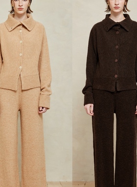 LINE CIEL【博主同款】绵羊毛混纺高翻领针织系扣开衫25秋冬新品