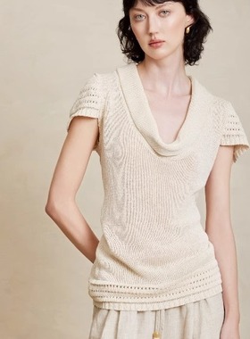 LINE CIEL【原创正品】天丝和纸纱荡领针织镂空短袖上衣女25新款