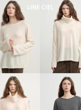 LINE CIEL羊绒羊毛圆领宽松套头针织衫+羊绒羊毛坑条围脖新品打底