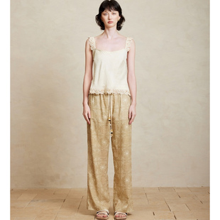 百搭新品 LINE 经典 长裤 CIEL亚麻印花松紧腰串珠薄款