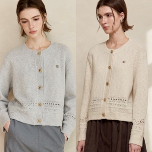 高级设计感 毛衣25秋冬新品 LINE CIEL全羊毛肌理感镂空下摆开衫