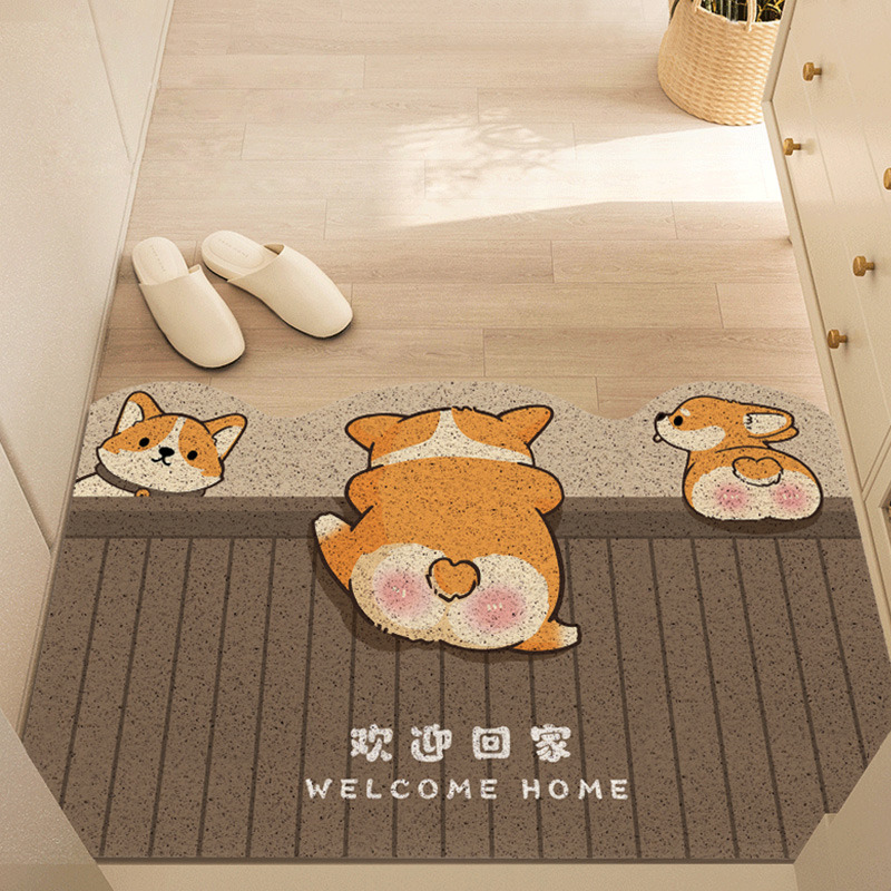 可裁剪丝圈卡通柯基入户地垫