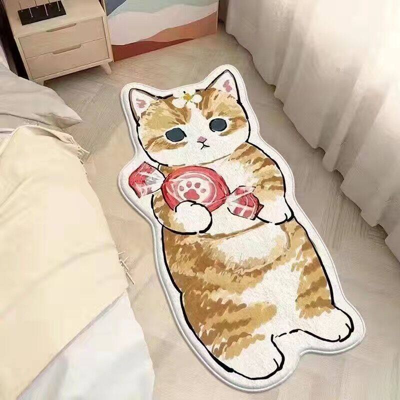 卡通仿羊绒猫咪防滑床边地毯