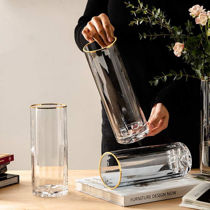 北欧简约直筒透明玻璃花瓶水养百合富贵竹插花瓶客厅餐厅摆件轻奢,家居饰品,花瓶,淘宝优惠券,粉丝福利购,淘宝优惠卷