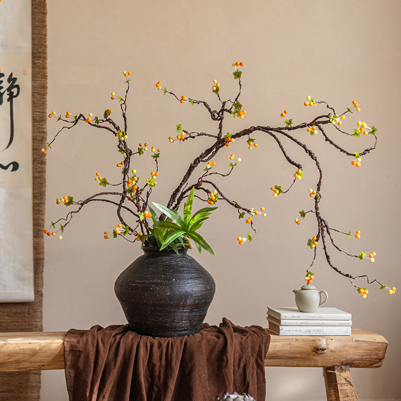 掬熙仿真花海棠果装饰摆件发财客厅餐桌果实假花仿生花插花花艺