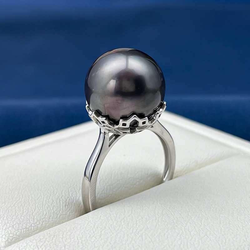 12-14mm925银大溪地海水珍珠戒指海水珍珠925银开口戒精致送女友