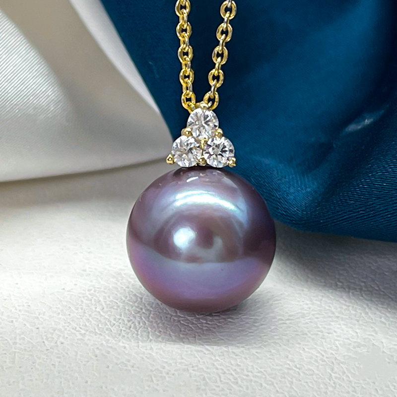 13-14mm18k金爱迪生淡水紫色系珍珠吊坠单颗项链坠送妈妈高贵典雅